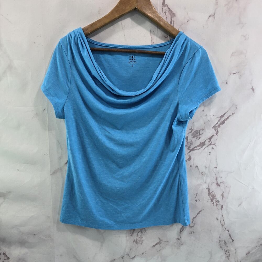 Title Nine Shirt Womens Small Blue Tee Cowl Breeze Wicking Performance